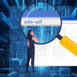 畫面呈現乾淨的網頁瀏覽器介面，網址列顯示「seo-url」，象徵SEO網址命名與搜尋引擎優化。